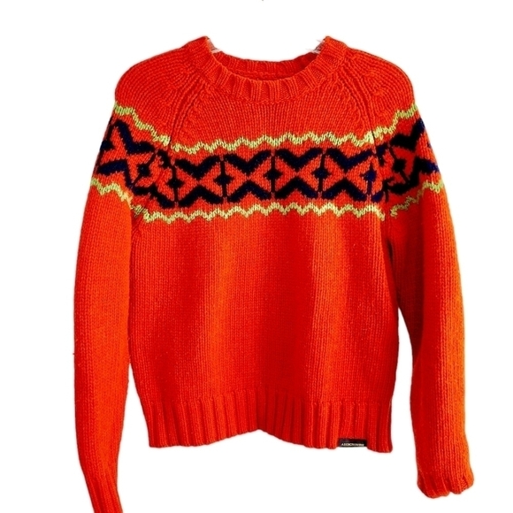 Abercrombie Fitch Lambswool Sweater Small Nordic Fair Isle Red Aztec Western - Picture 2 of 9